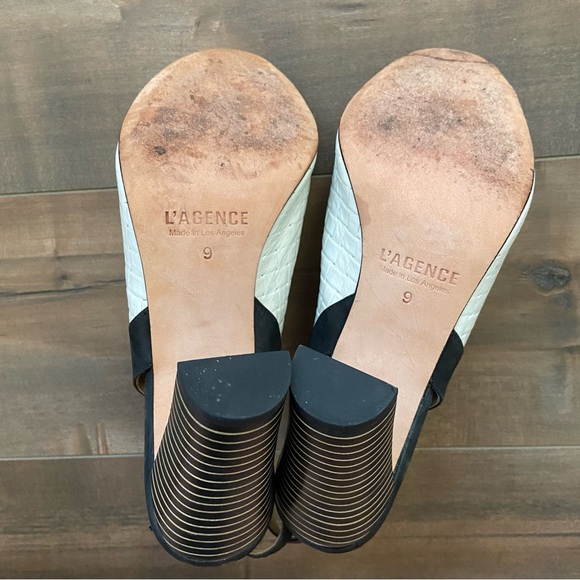 {L'agence} Black & White Leather Heels Open Toe Sandals 9 - Picture 7 of 16